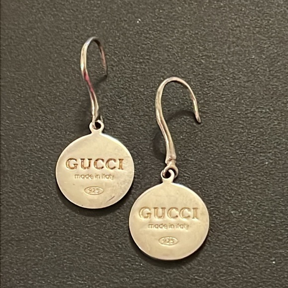 Gucci Sterling Silver Logo Medallion Disc Drop Hook Earrings - Picture 7 of 14